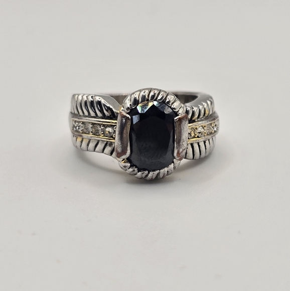 Beautiful Antique Silver Garnet With CZ Diamond Pave Ring - Picture 4 of 8